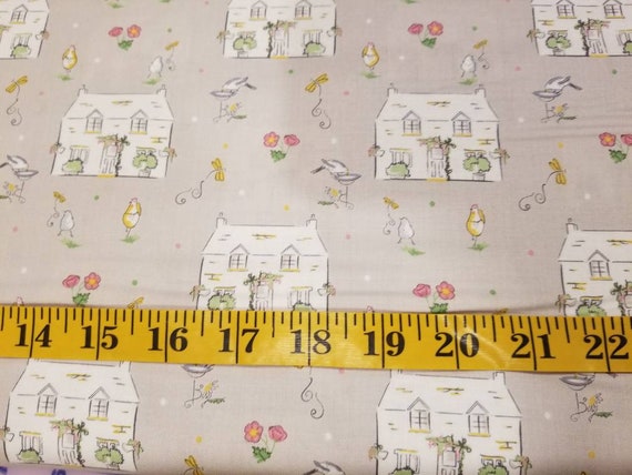 Cottage fabric by half yard, farm fabric, printed quilting cotton, chicken quilting fabric, cottage sewing fabric, summer garden fabric
