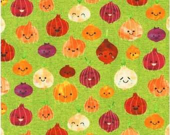 Veggie fabric by half yard, vegetables cotton, onion quilting cotton, smiling onion quilting fabric, veggie sewing fabric, food fabric