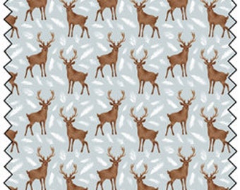 Winter deer fabric by half yard, deer quilting cotton, winter deer quilting fabric, winter deer sewing fabric, mint deer fabric