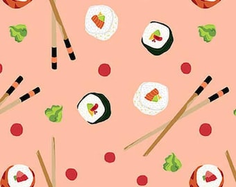 Sushi fabric by half yard, bento box cotton, food quilting cotton, soho sushi quilting fabric, Asian food sewing fabric, sushi fabric
