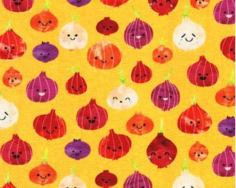 Veggie fabric by half yard, vegetables cotton, onion quilting cotton, smiling onion quilting fabric, veggie sewing fabric, food fabric