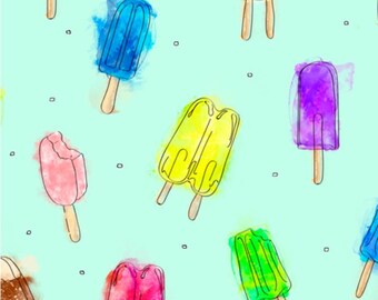 Popsicle fabric by half yard, ice cream print fabric, green popsicle quilting cotton, sweet treat quilting fabric, sweet sewing fabric