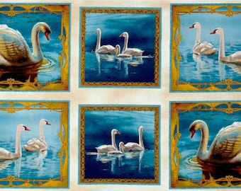 Tecido de cisne por meio metro, tecido de pássaro, algodão acolchoado estampado, tecido acolchoado com remendos de cisne, tecido de costura de cisne, tecido de costura de painel de cisne