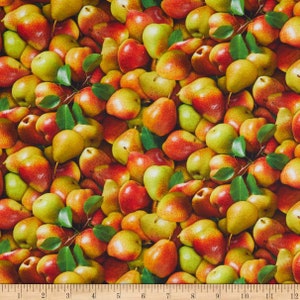 Pear fabric by half yard, pear print fabric, pears quilting cotton, pear quilting fabric, pear sewing fabric, fruit fabric