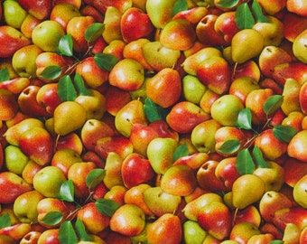 Pear fabric by half yard, pear print fabric, pears quilting cotton, pear quilting fabric, pear sewing fabric, fruit fabric
