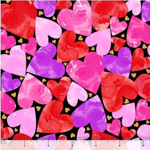 Heart fabric by half yard, love fabric, heart printed quilting cotton, Valentine&#39;s quilting fabric, pink heart sewing fabric