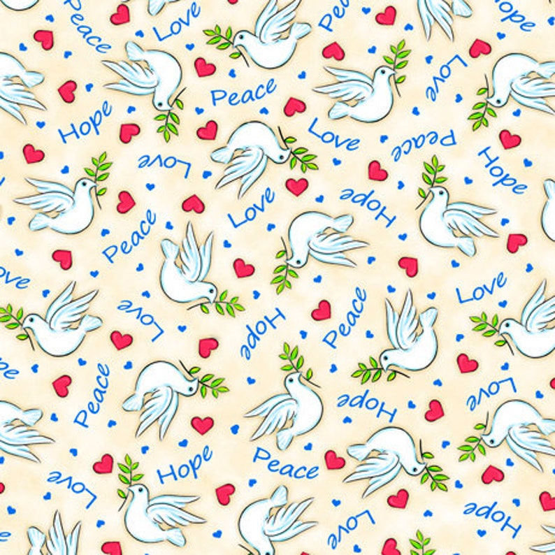 Religious Fabric by Half Yard, Religious Print Fabric, Dove Printed