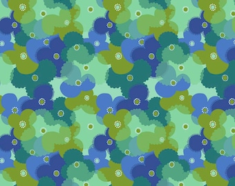 Flower fabric by half yard, blue floral quilting cotton, blender garden quilting fabric, Free spirit sewing fabric, Anna Maria Fluent Disco