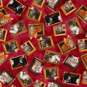 Cat fabric by half yard, realistic cat printed quilting cotton, cat frame quilting fabric, cat sewing fabric, small kitten cotton fabric