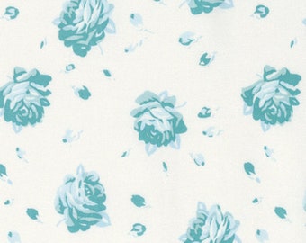 Teal floral fabric by half yard, flower cotton, falling rose quilting cotton, green rose quilting fabric, Free spirit flower sewing fabric