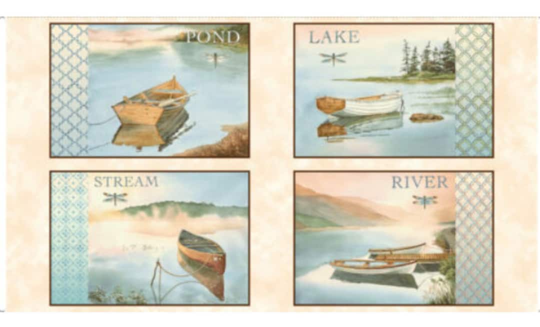 Water Scenic Picture Panel Fabric by the Yard, Boat Panel
