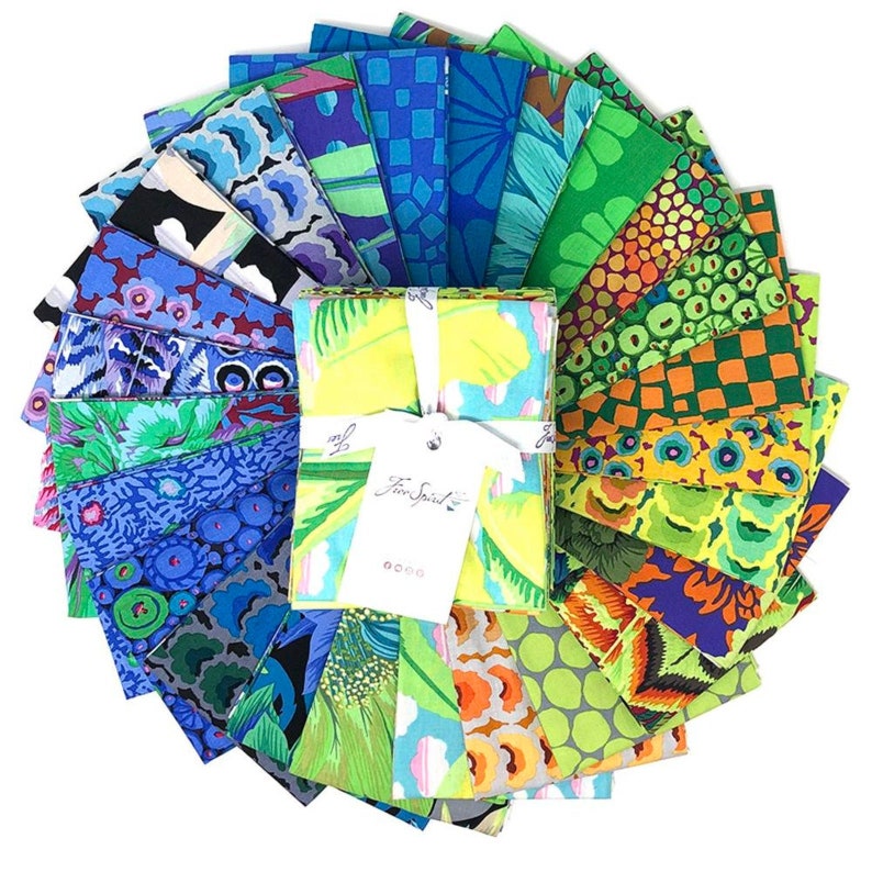 bright fabric printed quilting cotton Free Spirit pre-cut quilting fabric Kaffe Fassett Collective New February 2021 fat quarter bundle