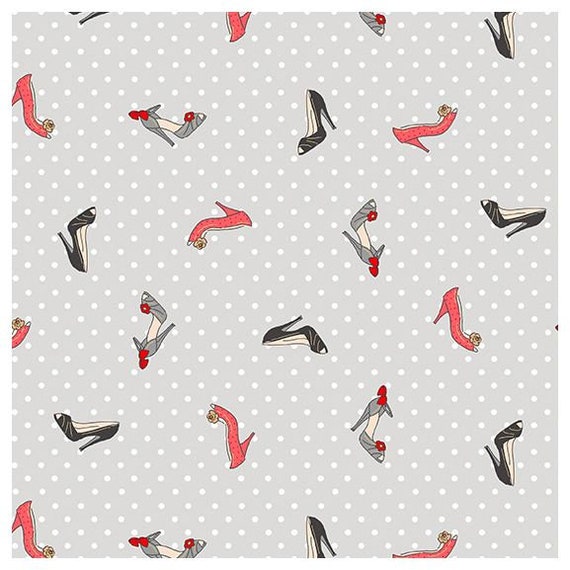 Shoe Fabric by Half Yard, Silver Shoes Cotton, Novelty Quilting Cotton,  Glamour Quilting Fabric, Fashion Sewing Fabric, Shoe Quilting Fabric 