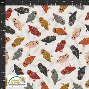 Owl fabric by half yard, forest cotton, large bird quilting cotton, colourful owl quilting fabric, nature sewing fabric, owl print, Stof