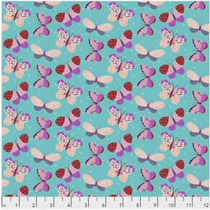 Butterfly fabric by half yard, blue butterfly cotton, butterfly quilting cotton, nature quilting fabric, Free spirit sewing fabric, nature