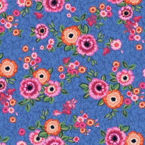 Floral fabric by half yard, small flower quilting cotton, summer quilting fabric, floral bouquets sewing fabric, blue small floral fabric