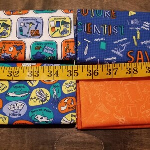 Future Scientist fat quarter bundle, kids fabric, printed quilting cotton, bright pre cut quilting fabric, science sewing fabric, children