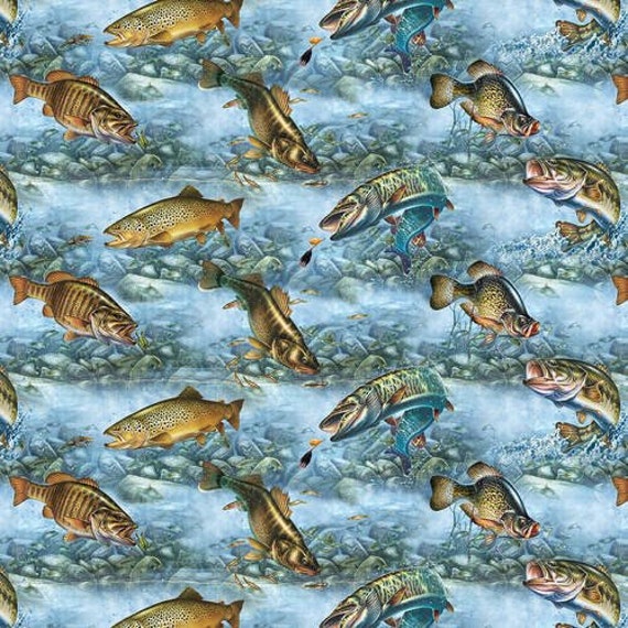 Fishing Fabric by Half Yard, Men Fabric, Printed Quilting Cotton