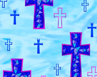 Religious fabric by half yard, religious print fabric, cross printed quilting cotton, God quilting fabric, religious sewing fabric
