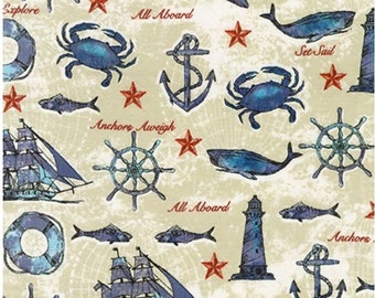 Ship fabric by half yard, men fabric, nautical quilting cotton, anchor quilting fabric, men sewing fabric, fishermen fabric, boat fabric