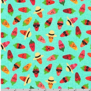 Strawberry fabric by half yard, fruit cotton, strawberry quilting cotton, smiling berry quilting fabric, fruit sewing fabric, food fabric