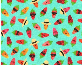 Strawberry fabric by half yard, fruit cotton, strawberry quilting cotton, smiling berry quilting fabric, fruit sewing fabric, food fabric