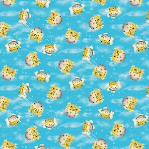 Puffer fish fabric by half yard, ocean fabric, printed quilting cotton, sea quilting fabric, coral reef sewing fabric, fish cotton, beach