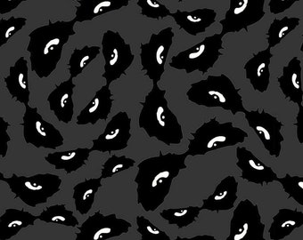 Tela de ojos espeluznantes por media yarda, tela acolchada de algodón con estampado de ojos de murciélago, tela acolchada de Halloween, tela de costura espeluznante, que brilla en la oscuridad