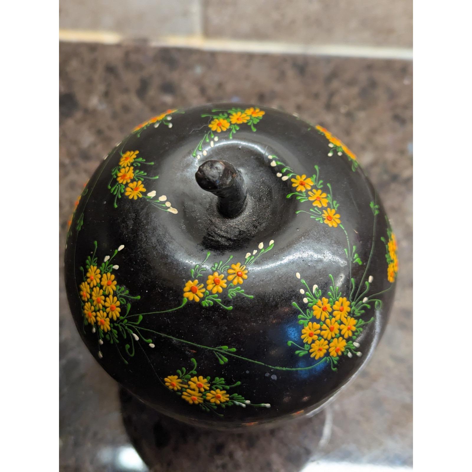 Vintage Laquered Teak Wood Trinket Jewellery Box Apple Decorative