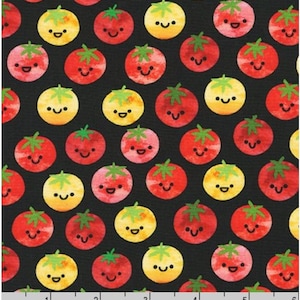 Veggie fabric by half yard, vegetables cotton, tomato quilting cotton, smiling tomatoes quilting fabric, veggie sewing fabric, food fabric