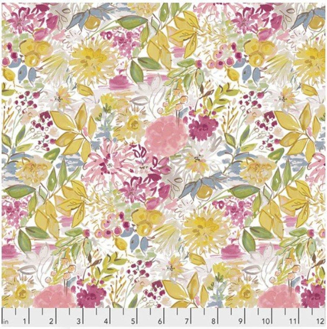 Floral Fabric by Half Yard Flower Cotton Ochre Floral Etsy