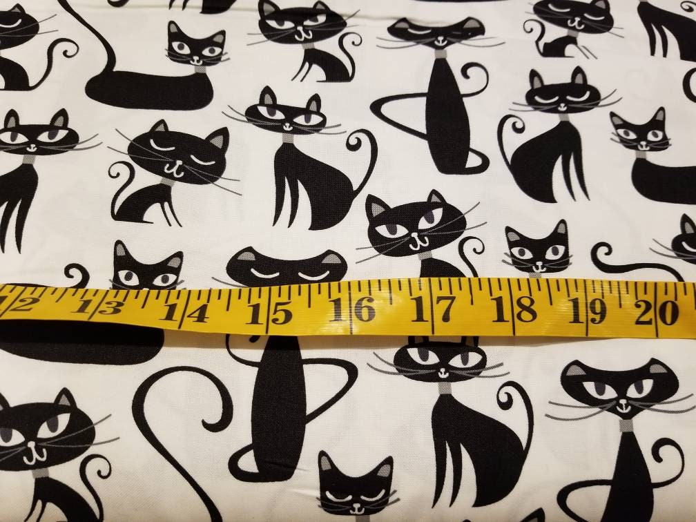 Cat fabric by half yard black cat printed quilting cotton Etsy
