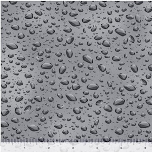 May include: A seamless pattern of grey water droplets on a grey background. The droplets are of various sizes and shapes, creating a realistic and textured look.