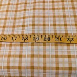 Plaid fabric by half yard, beige blender cotton, brown mixer quilting cotton, Happy Fallidays fall quilting fabric, yellow sewing fabric