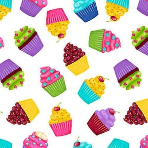 Cupcake fabric by half yard, cupcake print fabric, muffin quilting cotton, sweet treat quilting fabric, food sewing fabric, Party Line