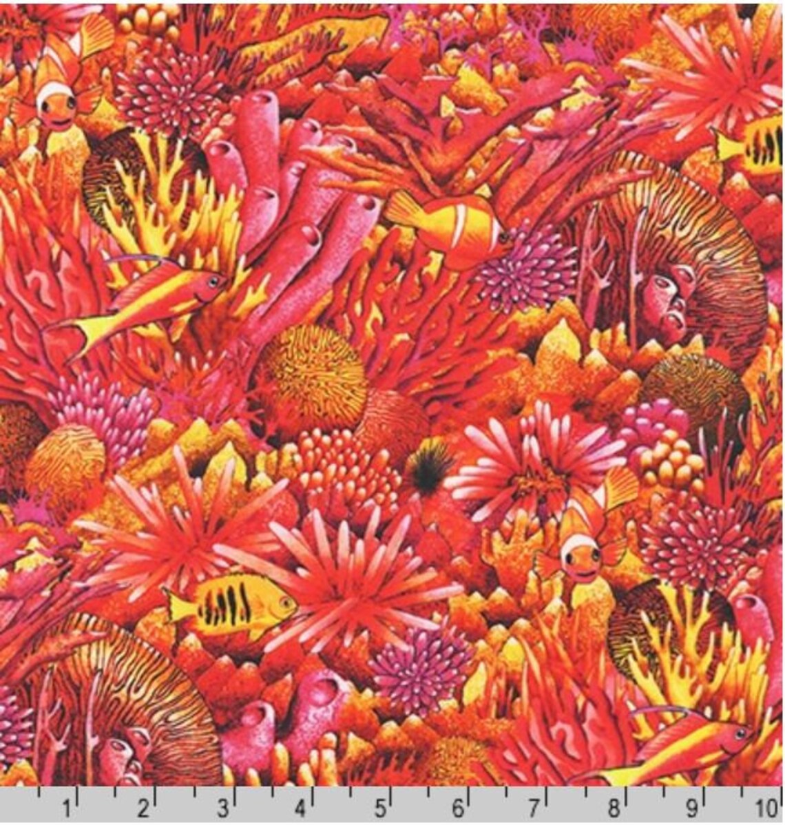 Bright Coral Reef Fabric by Half Yard Ocean Fabric Printed Etsy