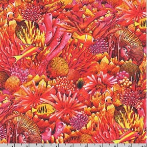Bright coral reef fabric by half yard, ocean fabric, printed quilting cotton, sea quilting fabric, coral reef sewing fabric, aquarium cotton