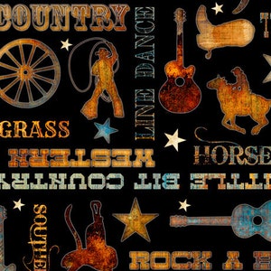 Horse fabric by half yard, western print fabric, printed quilting cotton, country quilting fabric, country sewing fabric, cowboy fabric