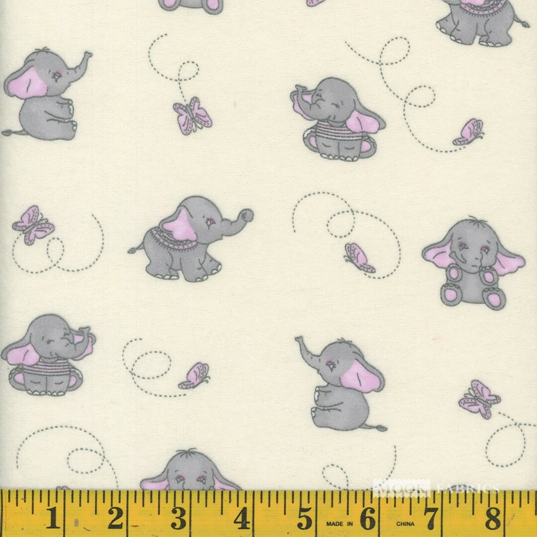 Nursery Flannel Fabric, Baby Elephant Flannel, Baby Flannel, Baby