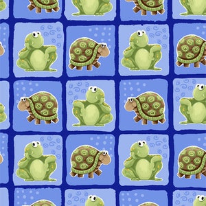 Turtle fabric by half yard, frog fabric, printed quilting cotton, turtle quilting fabric, SusyBee turtle and frog sewing fabric, kids fabric