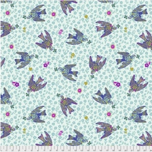 Bird fabric by half yard, swallow cotton, bird quilting cotton, bird sewing fabric, nature fabric, Free Spirit Swallows fabric