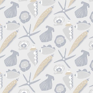 Shell fabric by half yard, ocean fabric, printed quilting cotton, sea quilting fabric, shell sewing fabric, ocean cotton, nature fabric