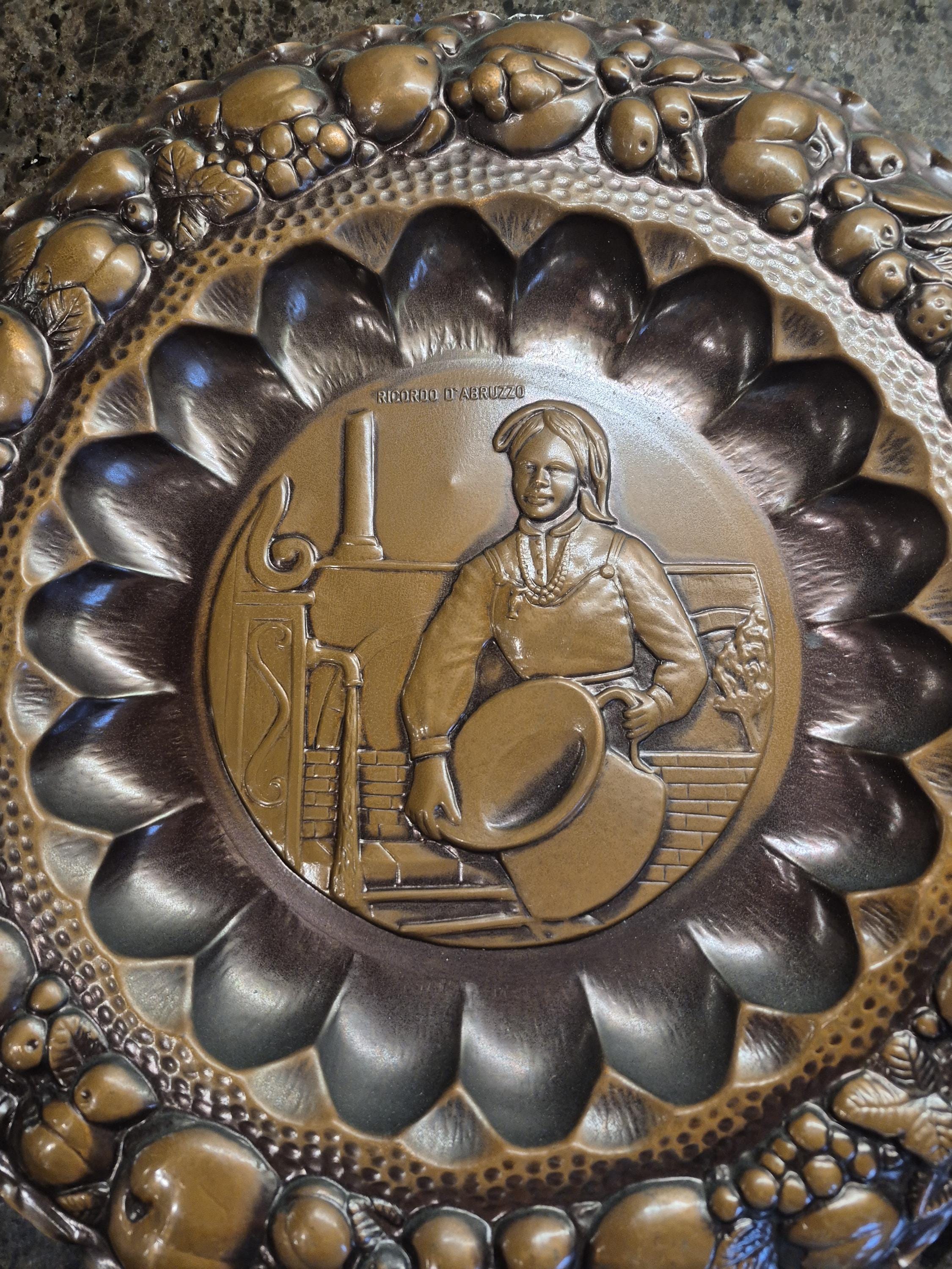 Ricordo D'abruzzo Italian Copper 3D Wall Hanging Plate Mid Century