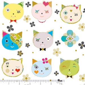 Kattenstof per halve tuin, witte kat bedrukt quilt katoen, katten quilt stof, kat naai stof, kattenkop katoenen stof, kinderen stof