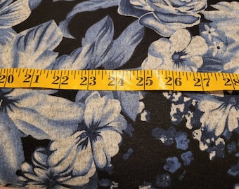 Blue floral sweater knit fabric by half yard, floral knit fabric, printed knit fabric, black jumper fabric, black sweater knit sewing fabric