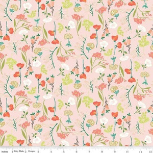 Floral fabric by half yard, bright floral cotton, peach flower quilting cotton, orange flower sewing fabric, garden fabric, blush floral