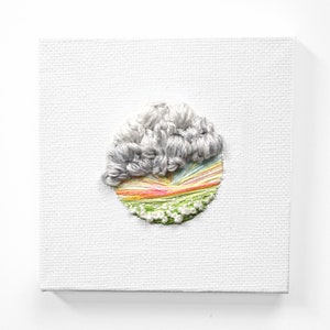 Tiny Hand Embroidered Landscape Art: 3&quot;x3&quot; Canvas Decor