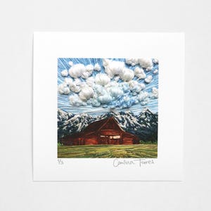 Grand Teton Nationalpark | Abstrakte Landschaft, Kunstdruck 15 x 15 cm | Wandkunst Stickerei Druck Wandkunst |  Gute-Laune-Kunst Geschenk für sie