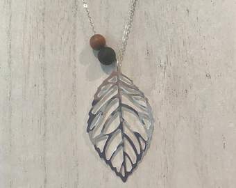 Lava and Sandalwood Leaf Charm Diffuser Necklace