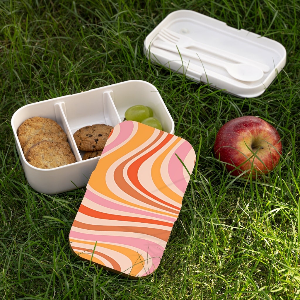 Retro Lines Bento Lunch Box, Adult Bento Box, Aesthetic Lunch Box